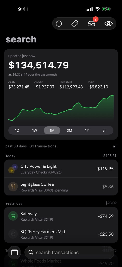 net worth and the transaction feed